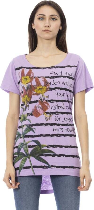 Trussardi Paarse Katoenen Korte Mouw T-shirt met Voorkant Print Purple Dames