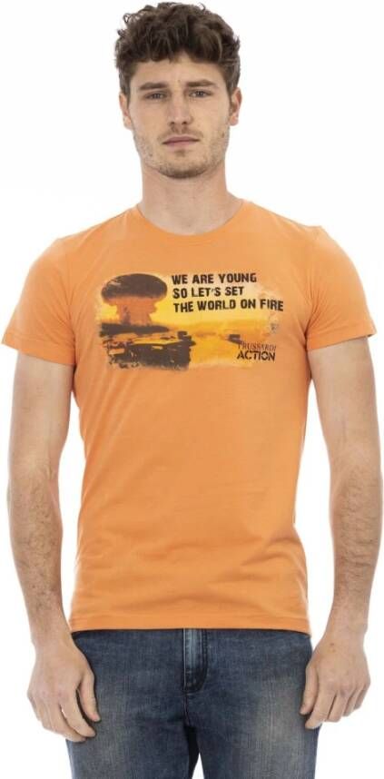 Trussardi Heren Ronde Hals T-shirt met Logo Prints Orange Heren