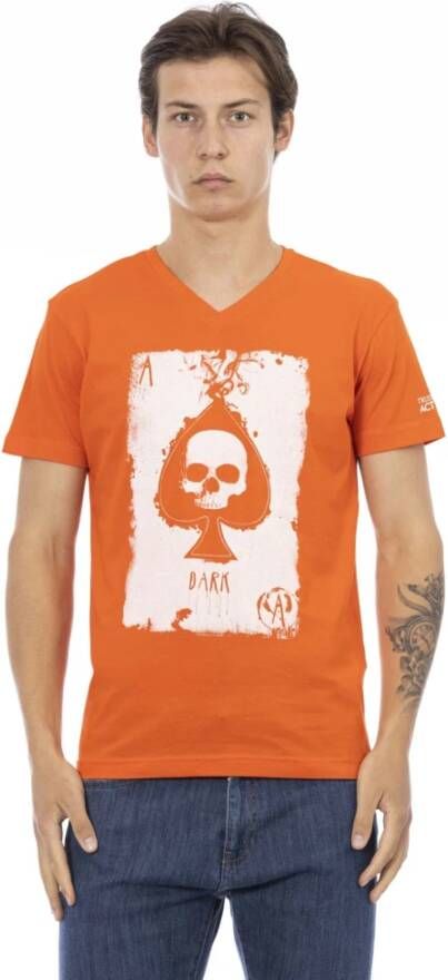 Trussardi Stijlvolle Oranje V-Hals T-Shirt met Voorkant Print Orange Heren