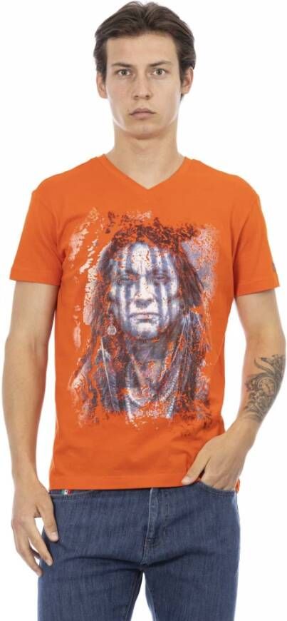 Trussardi Stijlvolle Oranje V-Hals Katoenen T-Shirt Orange Heren