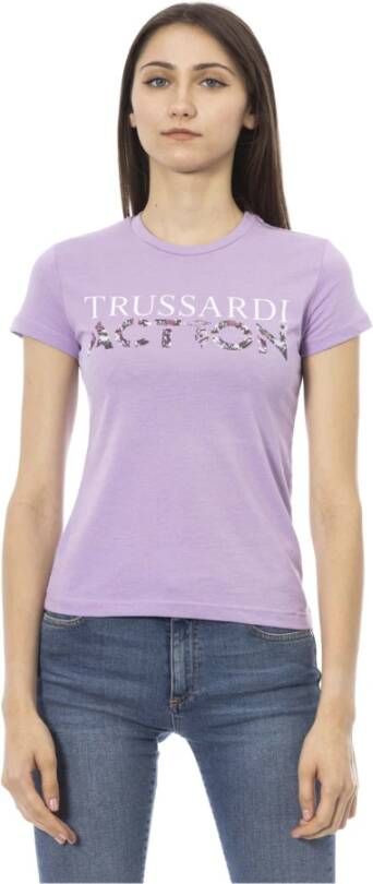 Trussardi Paarse Katoenen T-Shirt met Korte Mouwen Purple Dames