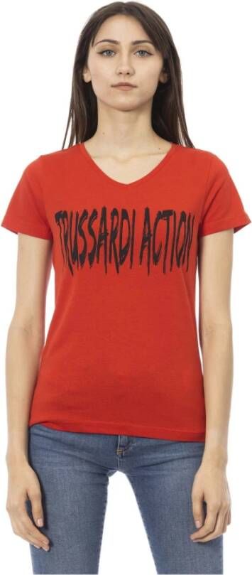Trussardi Stijlvolle Rode V-Hals T-Shirt met Voorkant Print Red Dames