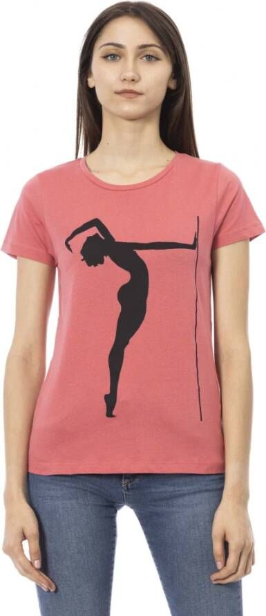 Trussardi Roze Katoenen T-shirt met Korte Mouwen en Voorkant Print Pink Dames