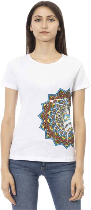 Trussardi Witte Katoenen T-shirt met Korte Mouwen en Voorkant Print White Dames