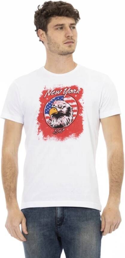 Trussardi Wit Katoenen T-Shirt met Voorkant Print White Heren