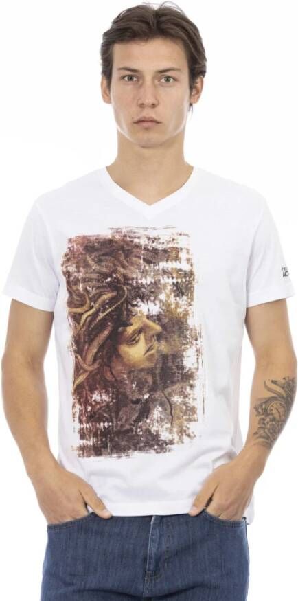 Trussardi Elegant V-hals T-shirt met Frontprint White Heren