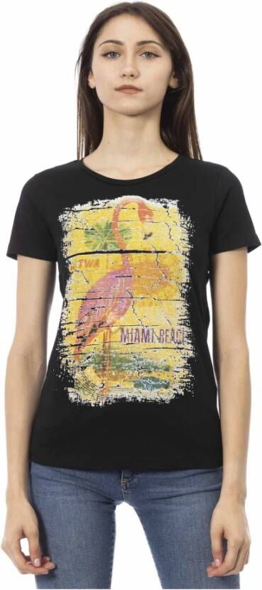Trussardi Zwart rond hals T-shirt met voorprint Black Dames