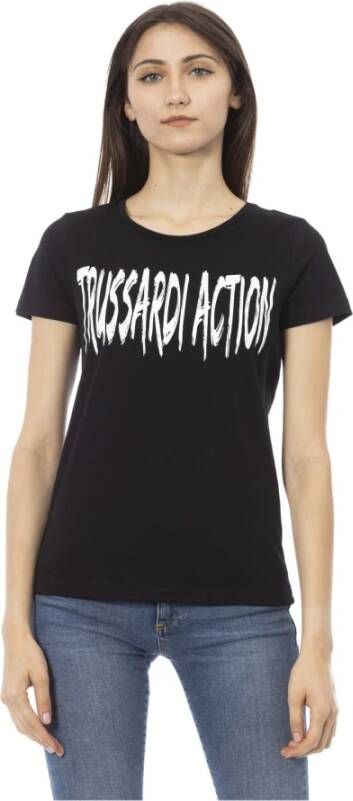 Trussardi Zwart Katoenen T-shirt met Korte Mouwen en Voorkant Print Black Dames