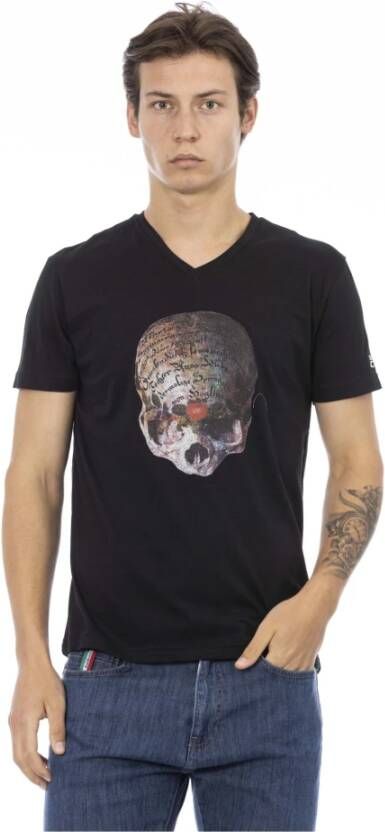 Trussardi Zwart V-Hals T-Shirt met Voorkant Print Black Heren