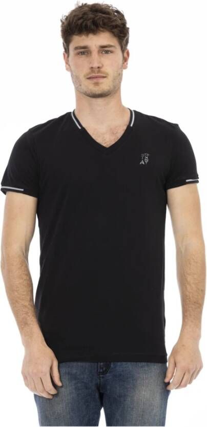 Trussardi Zwart Katoenen T-Shirt met V-Hals en Print Black Heren