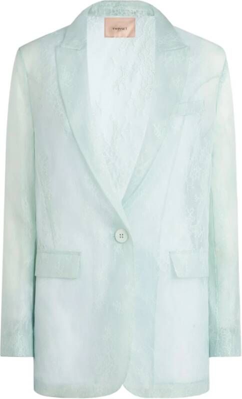 Twinset Romantische Organza en Kant Blazer Green Dames