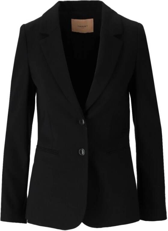 Twinset Zwart wollen enkellange jas Black Dames