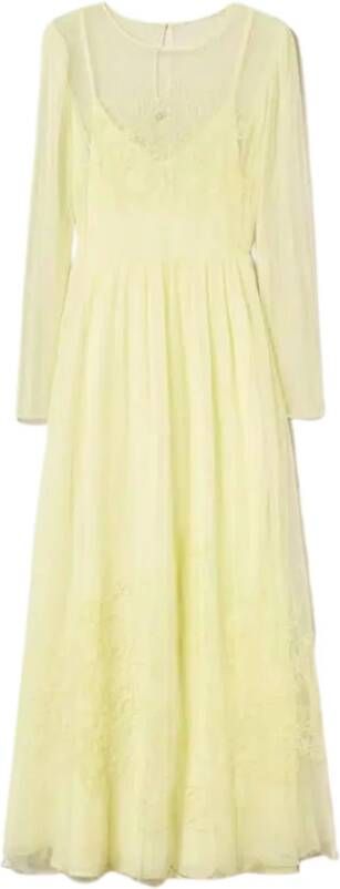 Twinset Delicate bloemen geborduurde tule maxi jurk Geel Dames