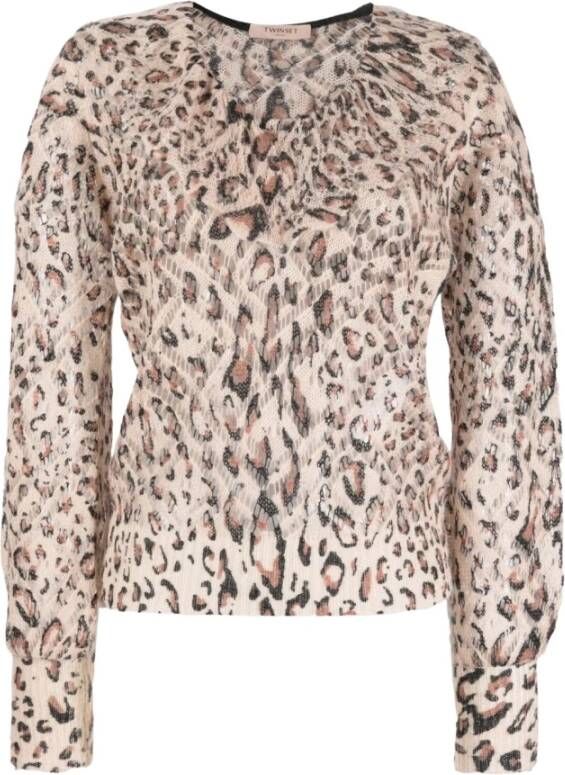 Twinset Bedrukte Gebreide Trui Brown Dames