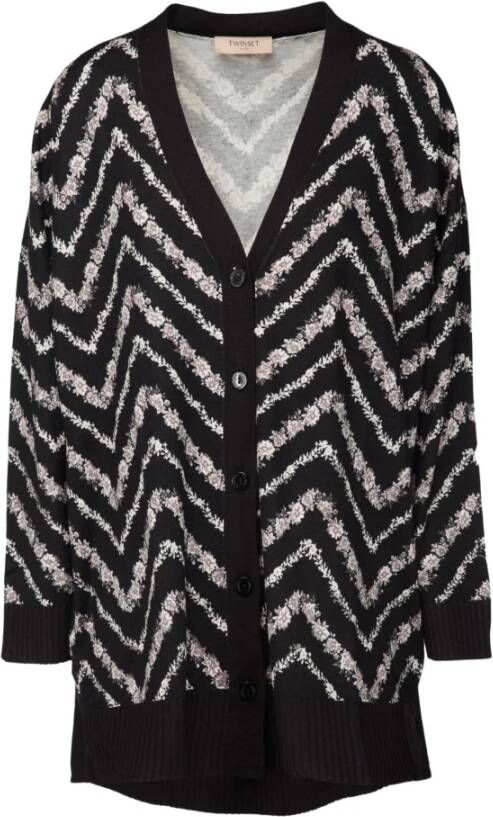 Twinset Maxi Cardigan Bedrukt Zwart Black Dames