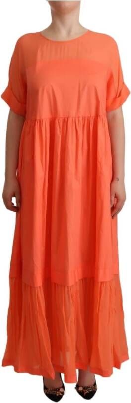 Twinset Coral Short Sleeves Cotton Maxi Shift Dress Oranje Dames