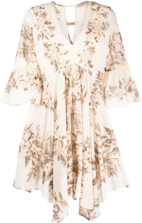 Twinset Bloemenprint Mini Jurk Wit Dames