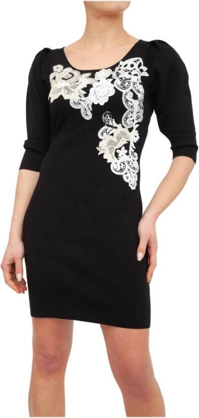 Twinset Chique Geborduurde Gebreide Korte Jurk Black Dames
