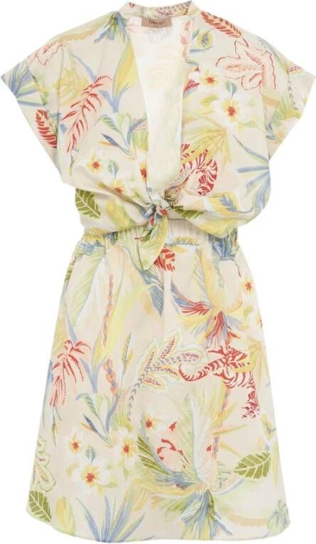 Twinset Bloemen Multicolor Kort Jurkje met Strik Multicolor Dames