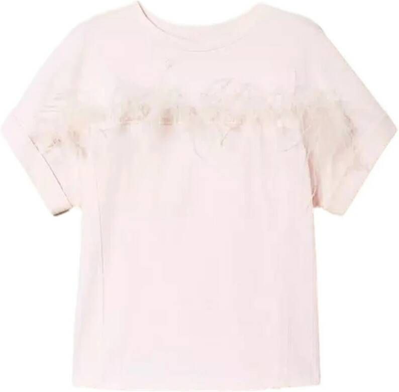 Twinset Roze Katoenen Jersey T-shirt met Veer Detail Pink Dames