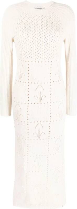 Twinset Lange aansluitende jurk met gehaakt geïnspireerd ontwerp Beige Dames