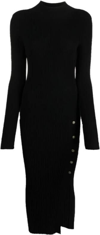 Twinset Geribbelde Midi Jurk met Goudkleurige Knopen Black Dames