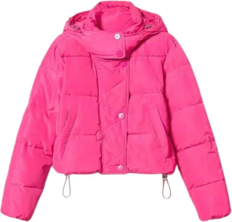 Twinset Korte Gewatteerde Jas met Hoge Kraag en Capuchon Roze Dames