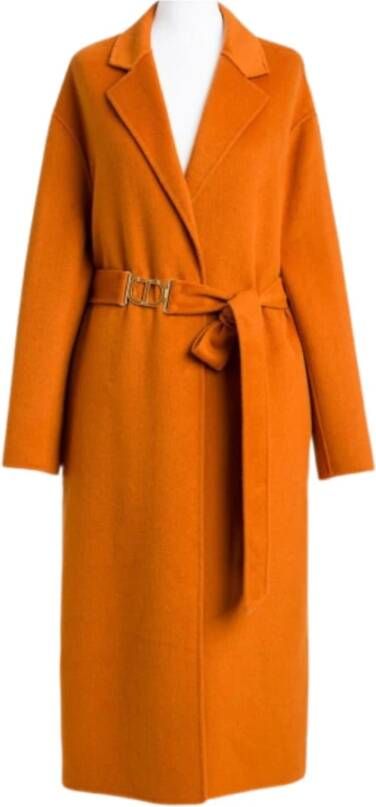 Twinset Lange wollen jas met riem Oranje Dames