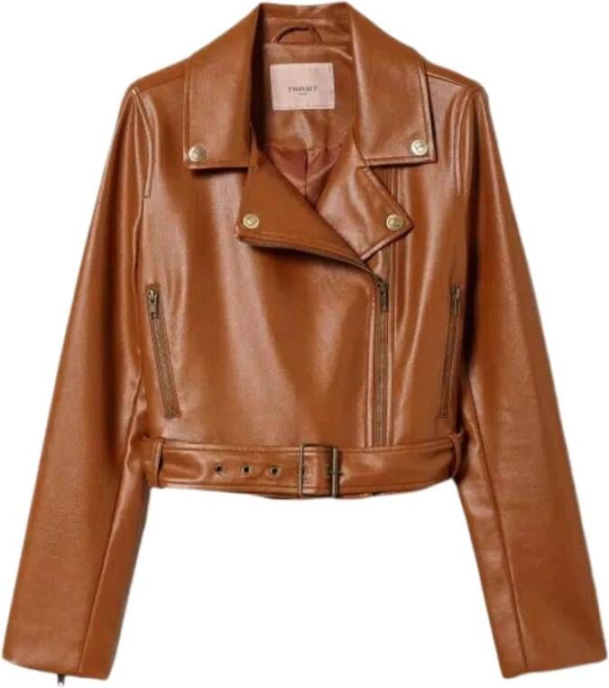 Twinset Leather Jackets Bruin Dames