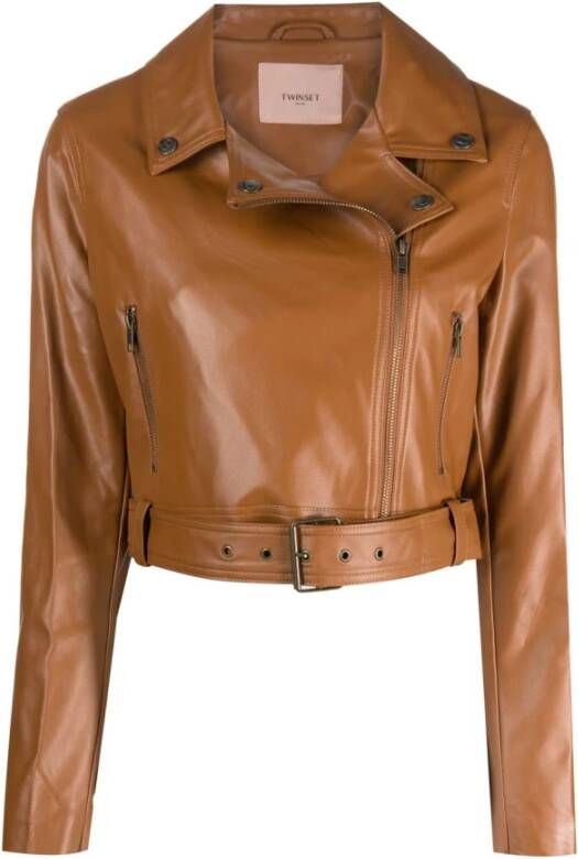 Twinset Leather Jackets Bruin Dames