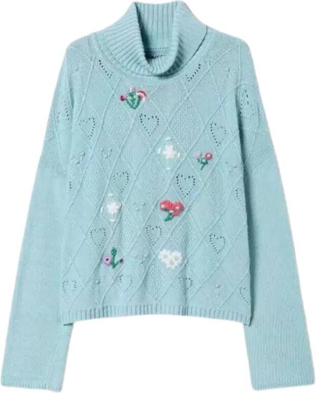 Twinset Lichtblauwe Boxy Sweaters met Handborduurwerk Blauw Dames