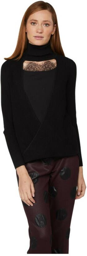 Twinset Zwarte gekruiste nek trui met kanten details Black Dames