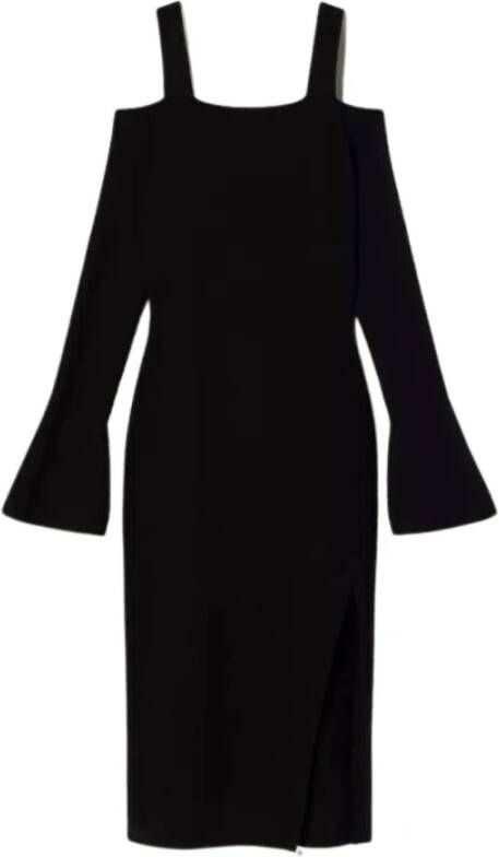 Twinset Zwarte aansluitende lange jurk met uitlopende mouwen Black Dames
