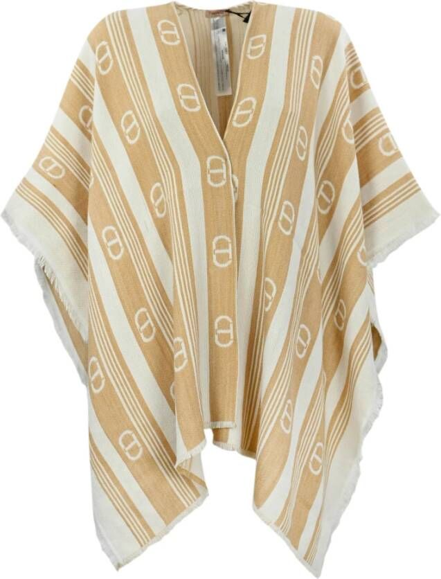 Twinset Mouwloze franje logo jas Beige Dames