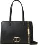 Twinset Multitasking Shopper Tas van Glad Leer met Gouden Ovalen T Detail Black Dames - Thumbnail 1