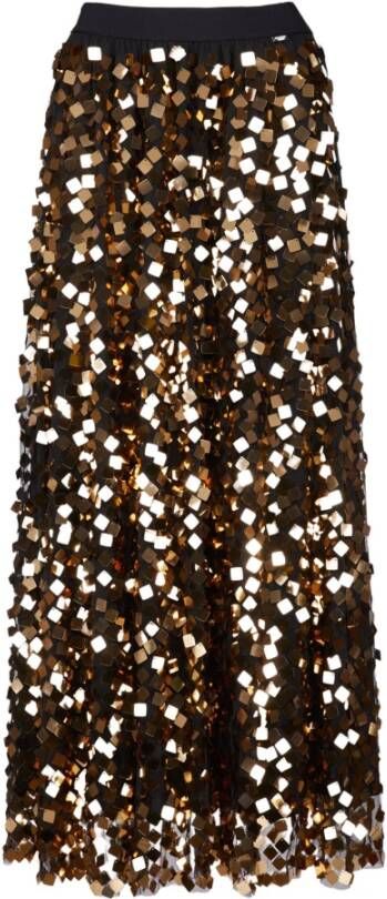 Twinset Pailletten Midi Rok met Elastische Taille Brown Dames