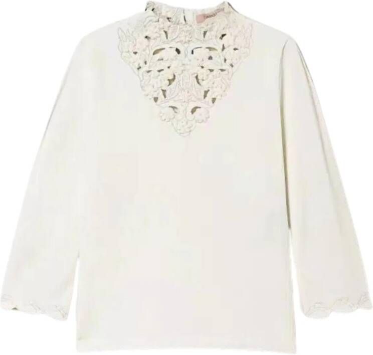 Twinset Stretch Viscose Trui met Geborduurd Sangallo Effect White Dames