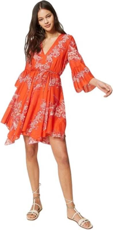 Twinset Asymmetrische Bloemenjurk Orange Dames