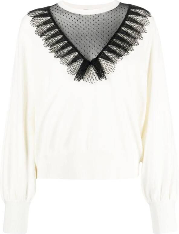 Twinset Semi-Transparante Sweaters met Kantafwerking White Dames