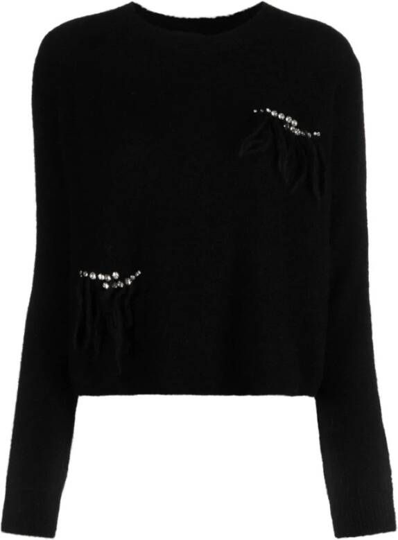 Twinset Gestreepte wollen trui met franjes en handgemaakte details Black Dames