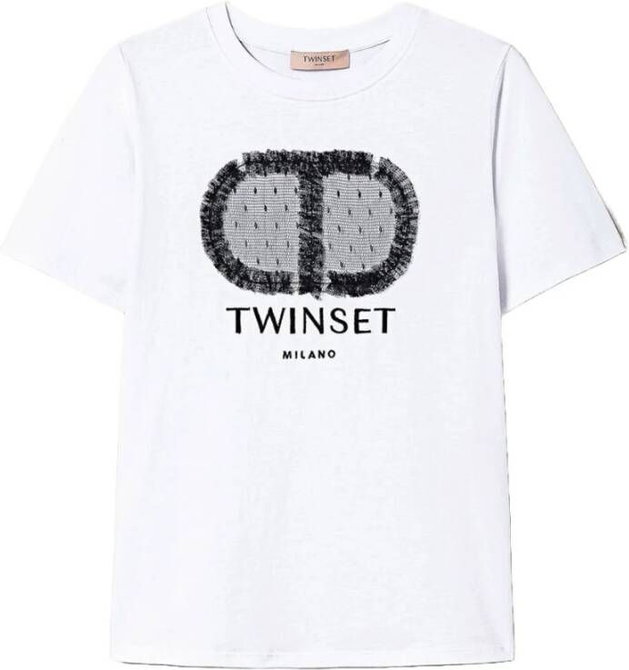 Twinset Elegante Logo Geborduurde T-shirt White Dames