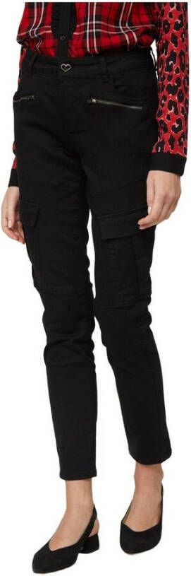 Twinset Zwarte Cargo Skinny Broek met Hart Knoop Black Dames