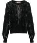 Twinset Zachte Gebreide Trui met Handgenaaide Veren Black Dames - Thumbnail 1