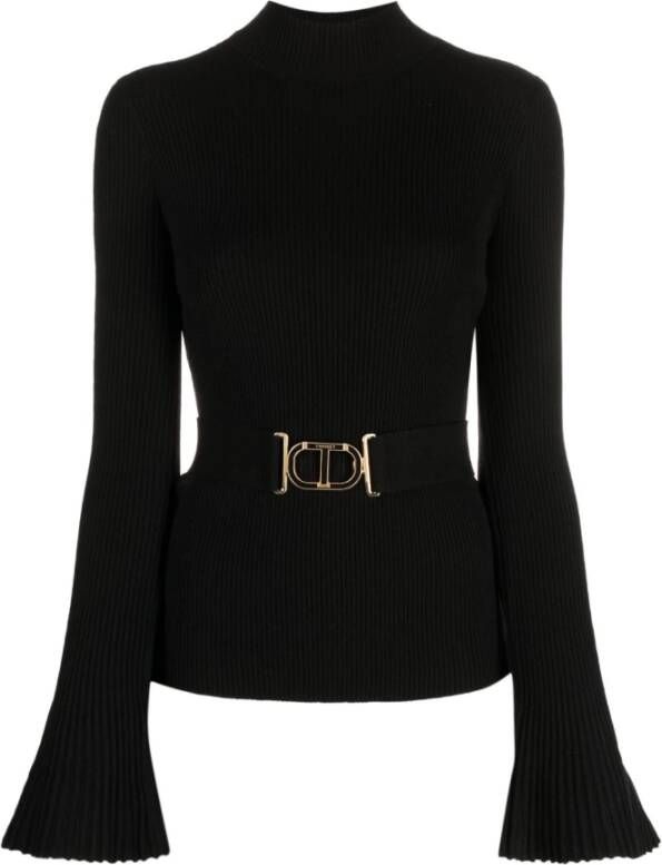 Twinset Zwarte Ribgebreide Twin-Set Sweaters Zwart Dames