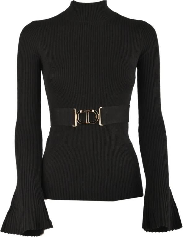 Twinset Zwarte Ribgebreide Twin-Set Sweaters Zwart Dames