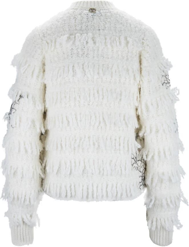 Twinset Gebreid jasje met franjes en kant Art. 232Tp3130 Beige Dames - Foto 8