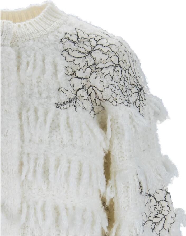 Twinset Gebreid jasje met franjes en kant Art. 232Tp3130 Beige Dames - Foto 6
