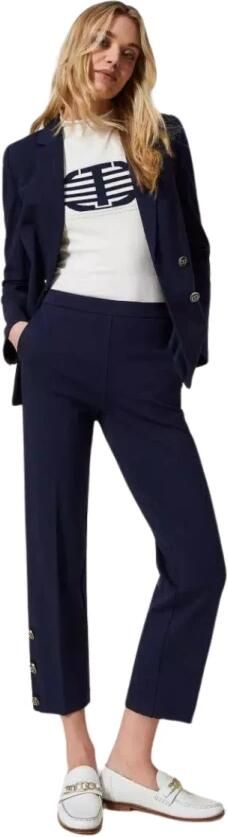 Twinset Viscose Cropped Broek met Metalen Knopen Blue Dames - Foto 5