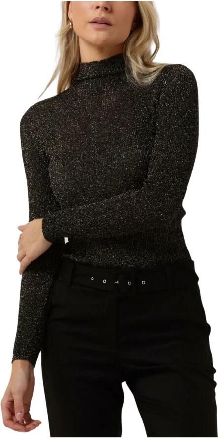 Twinset Zwart Goud Geribbelde Coltrui T-shirt Black Dames - Foto 6