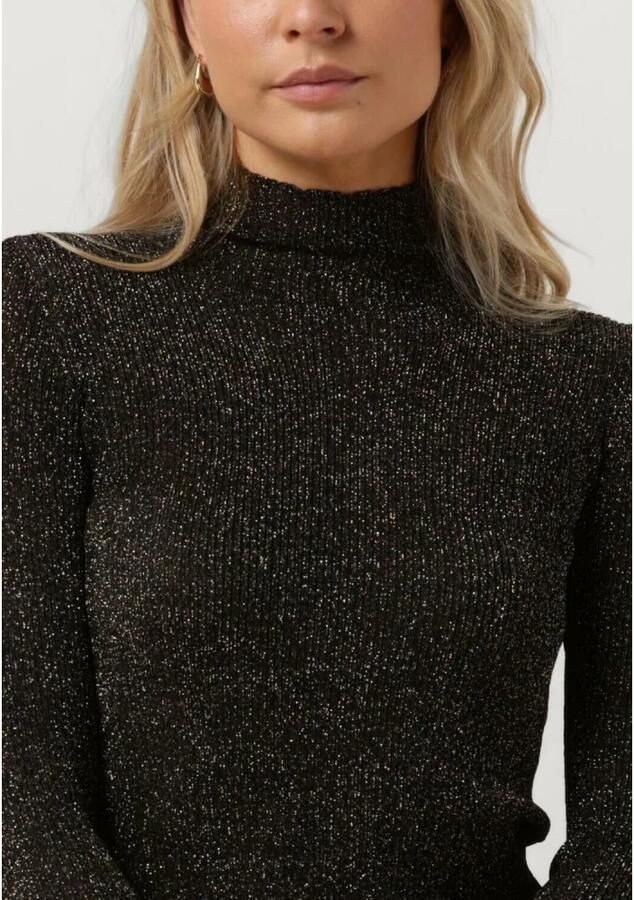 Twinset Zwart Goud Geribbelde Coltrui T-shirt Black Dames - Foto 4